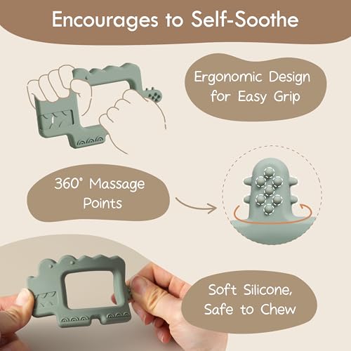 Image of Moonkie Teething Toy, Safe and Easy to Hold, Soothing BPA-Free Silicone Teethers, to Prevent Finger Sucking, Best for Babies 0-6-12 Months (Crocodile Sage, 1 Pack)