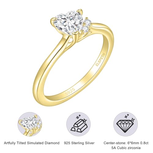 Elspeth 925 Sterling Silver Engagement Ring for Women Heart Shaped 0.8CT Cubic Zirconia Halo Wedding Promise Ring Size 10 — view 6
