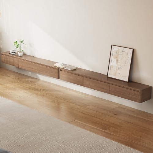 Guyii Walnut Floating TV Stand Set of 2, Minimalist Wall-Mounted