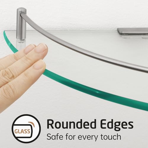 KES Glass Corner Shelf Bathroom Corner Shower Shelf Tempered Glass Shelf with Rail SUS 304 Stainless Steel Wall Mounted Brushed Finish 3 Pack, BGS2101A-2-P3 - Image 6