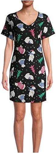 Polar Bear All Over Print Black Soot Nightgown Long Sleepshirt - S/M