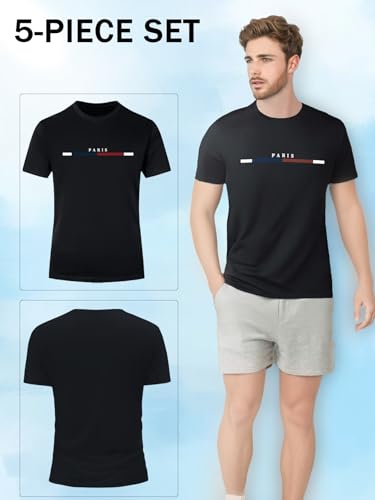 Men's Summer Sports T-Shirts, Breathable Athletic Performance Printed Design, Short Sleeve, 5 Pack4