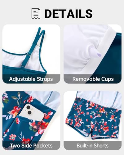 Image of Women Tankini with Skirt Two Piece Swimsuits Tummy Control Bathing Suit