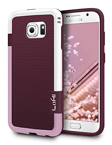 Galaxy S6 Edge Case, LoHi Hybrid [Dual Protection] Shockproof Case [Extra Front Raised Lip] Soft TPU & Hard PC Bumper Case Anti-Scratch Protective Back Cover for Samsung Galaxy S6 Edge - Red Wine