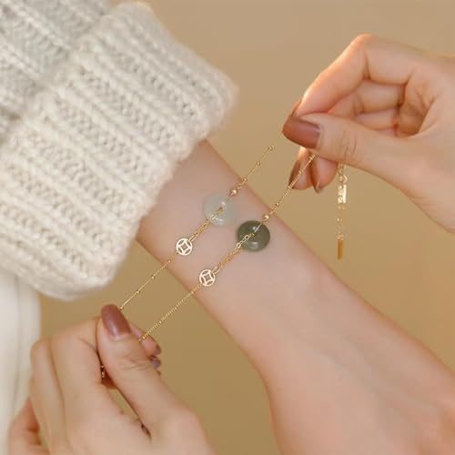 14k Gold Hetian Jade Peace Buckle Bracelet - Feng Shui Harmony Buckle, Lucky Jade Bracelet for Ladies, Dark Green2