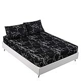 MAG Black Marble, Super Soft Microfiber Bed Sheet 3PC, Marble Bedding Sheet Set Included 1 Fitted Sh