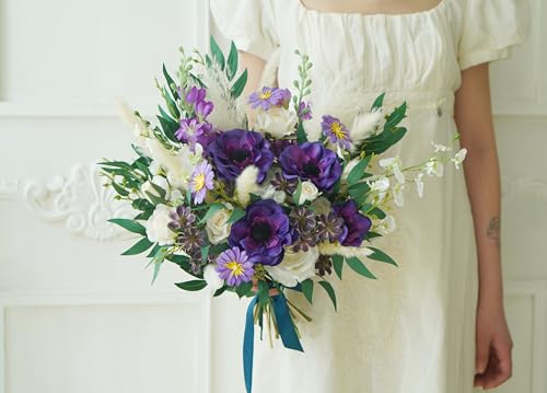Ramo rústico boho beige púrpura preservado para boda miniatura 5