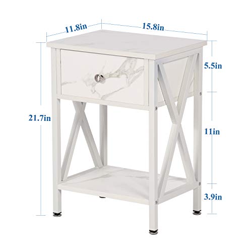 Vecelo Vintage Nightstand,End Side Table With Drawer And Shelf,X-Design Legs,Home Decoration For Living Room,Bedroom,Lounge,Pearl White, Night Stand #TOP2