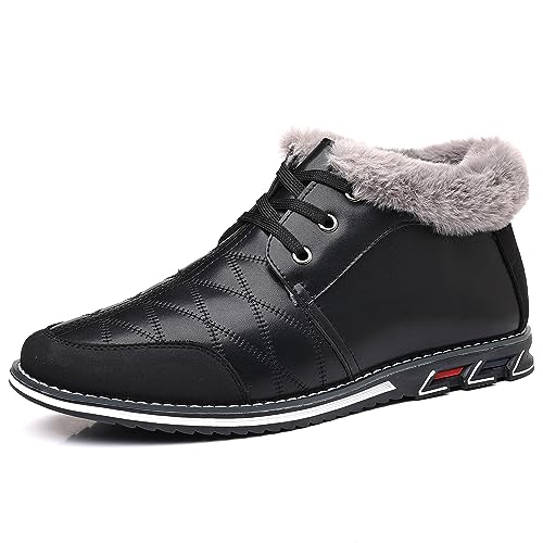 COSIDRAM Men Shoes Snow Boots Mid Top Warm Walking Sneakers Lace up Casual Shoes Black 10.5