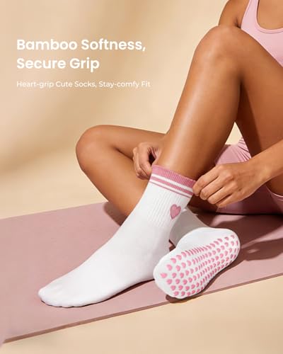 ALLIVE Pilates Socks with Grips for Women, Breathable Soft Non Slip Cute Yoga Socks for Studio or Home, Gift-Ready Set (3Pairs Pinkredblack) — view 3