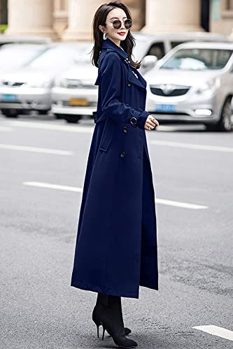 Ebossy Women's Double Breasted Duster Trench Coat Slim Full Length Maxi Long Overcoat (X-Small, Navy) #TOP3