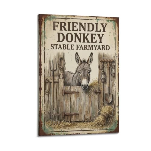 Impression sur toile de ferme d'ânes vintage rustique OKAHYS pour décoration murale 40x61 cm