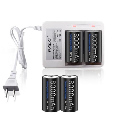 2 Pack Rechargeable D Size Batteries with Dual Slot LED Universal Ni-MH/Ni-CD Battery Charger for AA/AAA/C/D Rechargeable Battery
