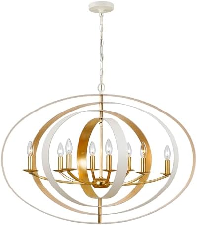 Crystorama Luna 8 Light Matte White + Antique Gold Oval Chandelier