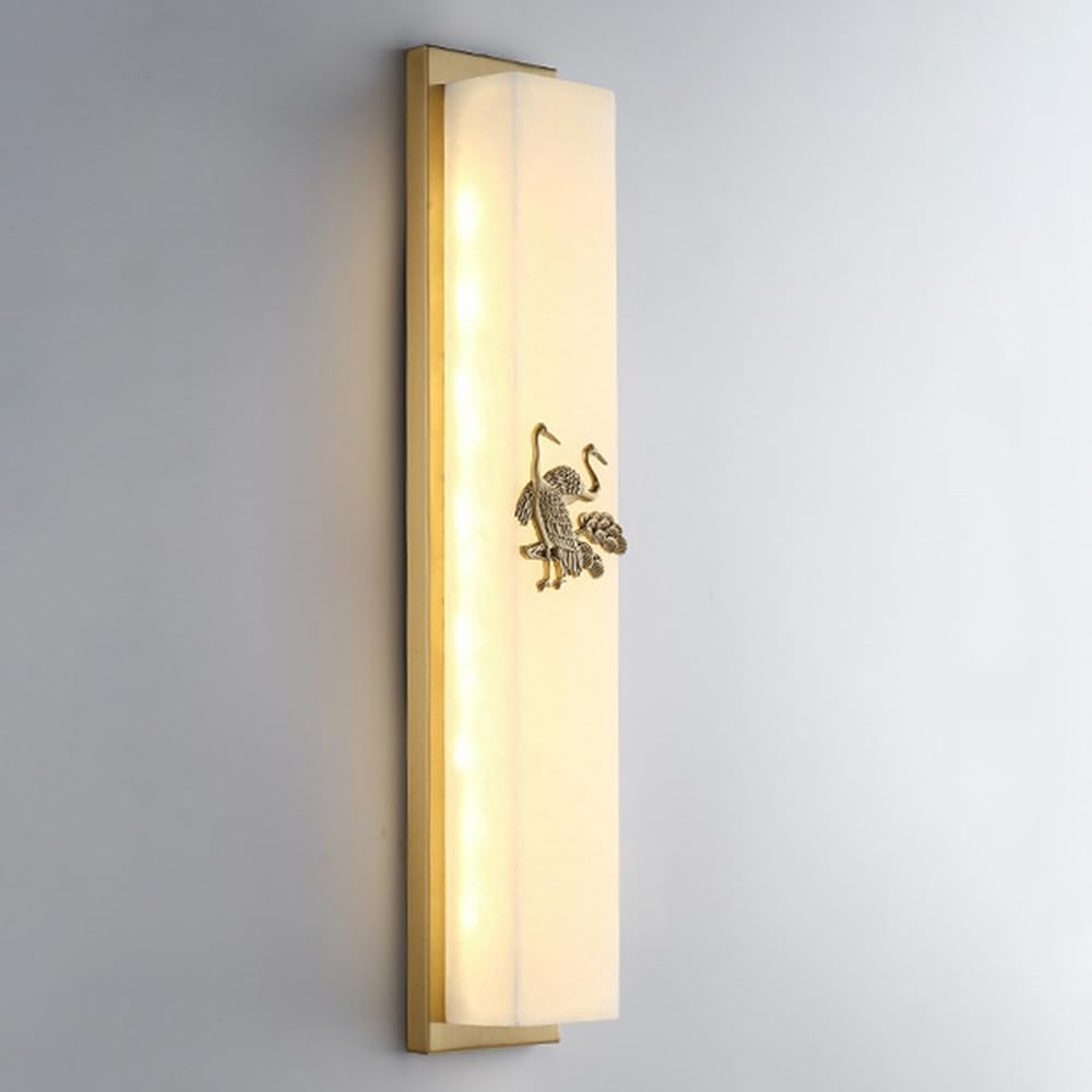HPTHLY Gold Alabaster Wall Sconce Lighting Brass Marble Wall Mount Light Bathroom Stone Wall Lamp Vanity Light Fixture With Alabaster Shade For Living Room Bedroom Hal(60Cm)
