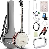 Kmise Banjo, 5 String Electric Acoustic Banjos with Remo Head Full Size 38 Inch Closed Back with Removable Resonator, Strings Pack, Finger Picks, Strap, Case for Beginners Adults Starter Gift