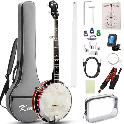 Image of Kmise Banjo, 5 String Electric Acoustic Banjos with Remo Head Full Size 38 Inch Closed Back with Removable Resonator, Strings Pack, Finger Picks, Strap, Case for Beginners Adults Starter Gift