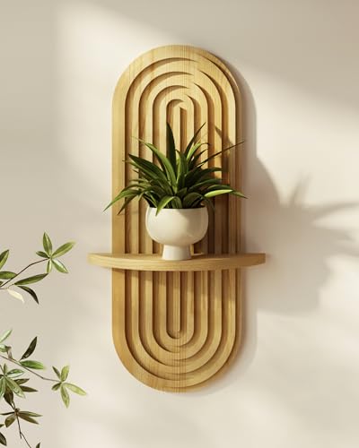 Bamworld Boho Wall Decor Brown Plant Wall Shelf, Mid Century