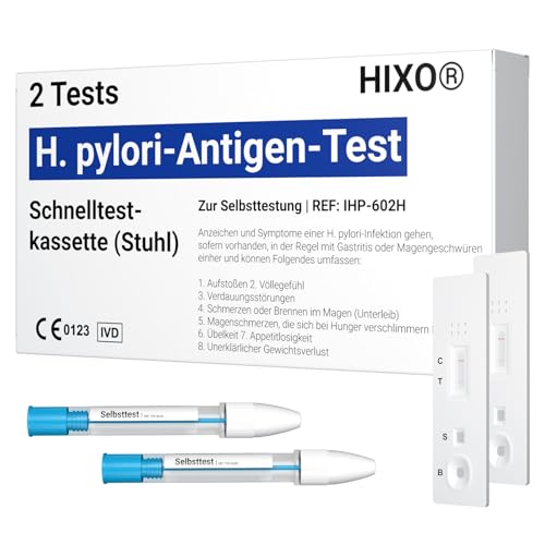 2x Helicobacter pylori Selbsttest – H. pylori Antigen-Schnelltest für Stuhlprobe – Ergebnis in 10 Minuten – Test auf Magenbakterien, Magengeschwür & Gastritis – 1x Selbsttest für Zuhause