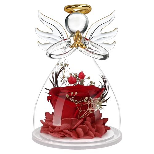 Image of Preserved Flowers for Delivery Prime,Birthday Gifts for Women Mom Grandma | Christmas Rose Gifts for Women Mom Her,Glass Angel Figurines with Forever Preserved Flower Inside,Rose Gift Stocking Stuffers
