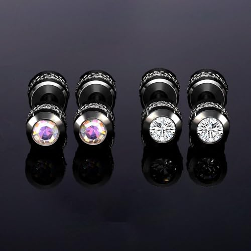 Voluka Pack Of Titanium Screw Back Earrings Faux Diamond Studs For Women Men 20G Black Gold Plated Surgical Stainless Steel Rainbow Cubic Zirconia Hypoallergenic For Sensitive Ear Barbell Helix Piercing Post thumb #6