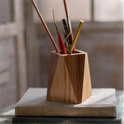 Image of ᵀᴹ Diamond Shaped Wooden Pencil /Pen Holder -Cherry & Sheesham Wood Desk Organizer, Wooden Minimalist Pen Box, Home Office Decor, Gift for Kids (Cherry & Sheesham)