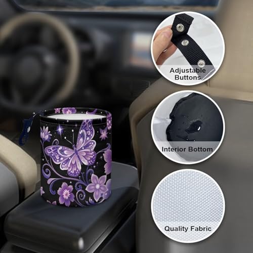 Image of Pensura Car Trash Bag Hanging Car Garbage Bag Mini Auto Interior Accessories Multipurpose Purple Floral Butterfly Mini Trash Can for Cars Auto Accessories for Cars, Home, Outdoor