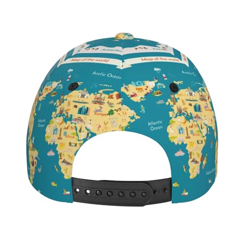 Gorra de béisbol ajustable negra con mapa mundial miniatura 6