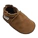 Bemesu Chaussures rampantes pour bébés Premiers Marcheurs Pantoufles en Cuir Pantoufles pour Enfants en Cuir Souple de Couleur Unie pour Filles et garçons Marron (S, 0-6 M, EU 18-19)