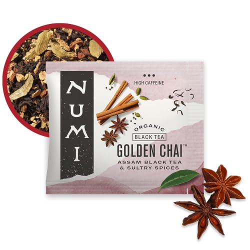 Numi Organic Golden Chai Tea, 100 Tea Bags, Assam Black Tea, Cardamom, Ginger & Anise, Traditional Masala Chai, Caffeinated
