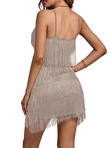 Image of Umenlele Women's Layered Fringe Deep V Neck Cami Mini Dress Sleeveless Tassels Flapper Dresses