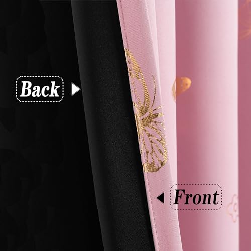 Jubilantex Pink Gold Butterfly Blackout Curtains 84Inches Long For Bedroom Kids Bedroom Nursery Floral Print Window Curtains With Black Layer,2 Panels thumb #4
