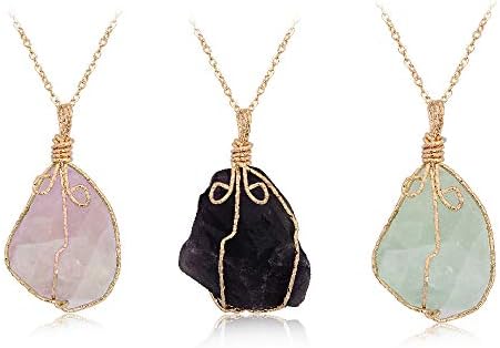 KWHY Natural Raw Amethyst Stone Pendant Necklace for Women Wire Wrapped Healing Irregular Chakra Crystals with Two Different Chains