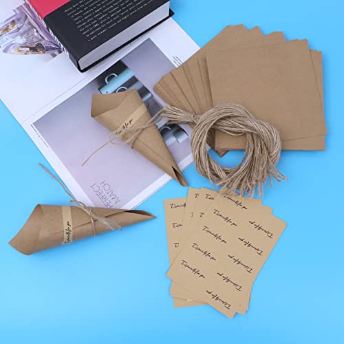 Amosfun 50pcs Diy Handmade Bouquet Wrapping Paper Cones Original Yellow Kraft Paper for Wedding Confetti Floral Arrangements and Creative Craft Projects