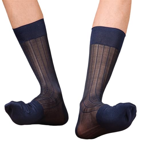 Socks,Mens Transparent Sheer Dress Socks Business Formal Suit Casual Thin Ribs Striped Middle Calf Socks