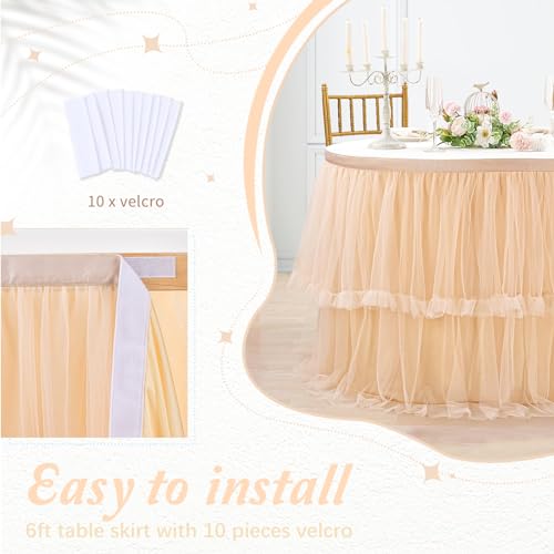 Champagne Tulle Tutu Table Skirt for Birthday Party 6ft Baby Shower Table Cloth for Wedding Bridal Shower Banquet 2 Layer
