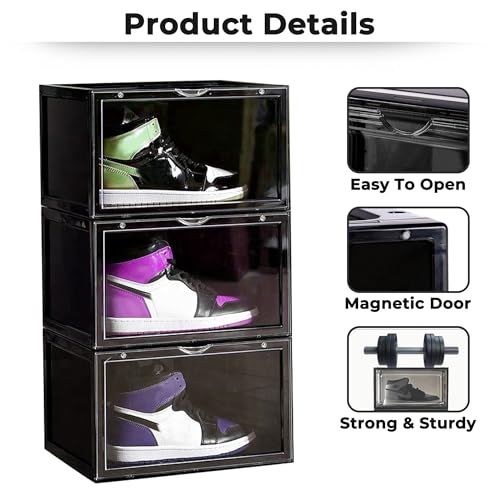 Image of Story@Home Stackable Sneaker Box Transparent - Pack of 3 | Black Shoe Storage Box for Sneakers Fits Upto Size 13 | Dustproof Sneaker Display Case Organizer | DIY Space-Saving Shoe Organizer