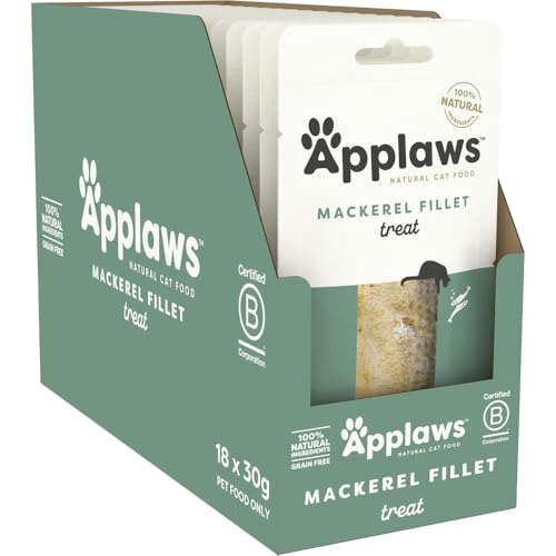 Applaws 100% Natural Wet Cat Food Whole Mackerel Loin, Limited Ingredients Pet Food 30g (Pack of 18)