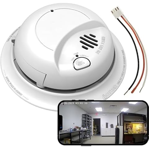 AES Spy Cameras 4K HD Wi-Fi Smoke Detector Wired 120V AC Home Security Alarm Camera (9120), White, SMK91204K Cover