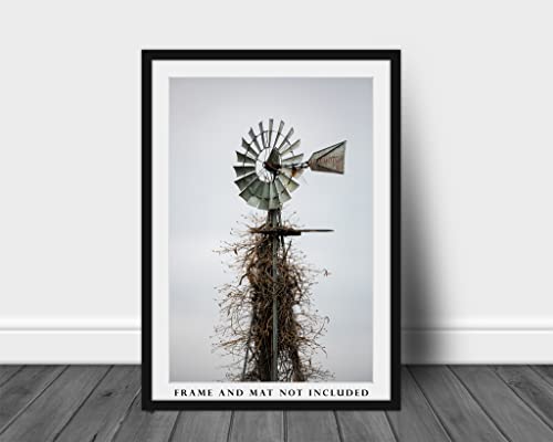 Country Photography Print (Not Framed) Vertical Picture Of Aermotor Windmill Covered In Vines In Oklahoma Farm Wall Art Farmhouse Decor (40" X 60") #TOP2