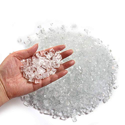 Crystal Fire Glass, 10 Pounds Of ½ In. Premium Tempered Fire Pit Glass, Transparent Fireglass For Fire Pit, Fire Table, Fireplace, Natural Gas And Propane, Fire Glass Pellets Rocks, Crystal Clear #TOP3