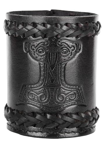 Ulfberth - Gobelet Cube Viking de qualité supérieure avec Motif Mjölnir - en Cuir véritable - Tasse médiévale - LARP - (Marteau de Thor Noir)