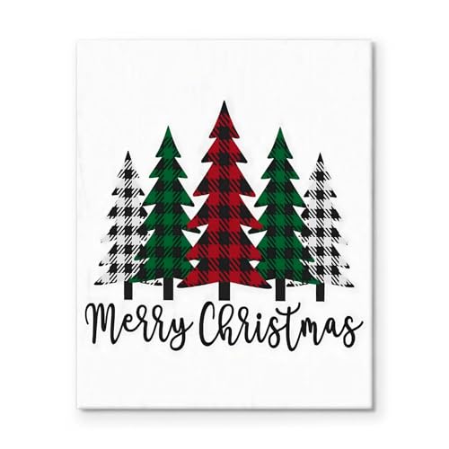 Christmas Canvas Wall Art Decor - Rustic Plaid Christmas Tree