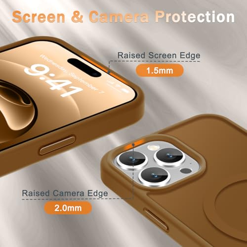 Image of YENAPOON for iPhone 14 Pro Max Case, Matte Magnetic Phone Cover [with 1 Screen Protector] [Support for MagSafe] [Shockproof Military Grade Protection] Translucent Frosted Back, Brown
