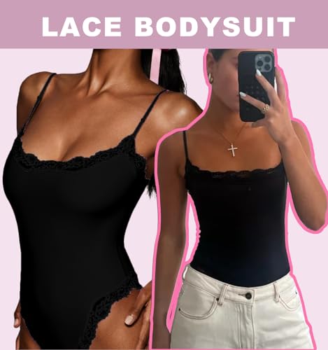 Women’s Lace Bodysuit Square Neck Body Suits Sexy Backless Thong Cami Shaperwear Spaghetti Strap Sleeveless Top2