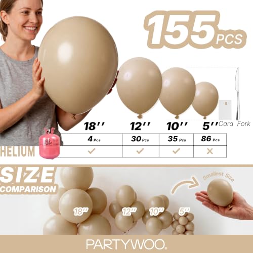 Image of PartyWoo Cream Balloons 155 pcs Different Sizes of 18 12 10 5 Inch Beige Ivory Nude Neutral Boho Fall Latex Balloons for Graduation Birthday Baby Shower Jungle Theme Party Decorations Brown-F56