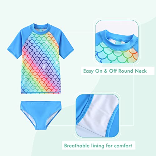 Image of Girls 3 Piece Rash Guard Swimsuits Set for Girls Short Sleeve Bathing Suits Hawaiian Swim Set 3-16 Years