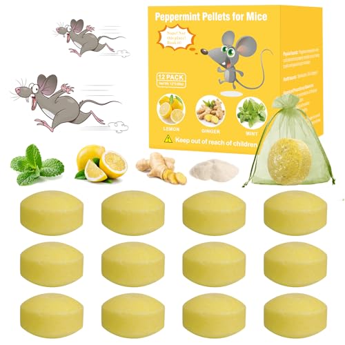 Multi-Pest Repellent 12 Pack, Peppermint Oil Mice Squirrel Spider Deterrent for House Car Garden, Natural Rodent Repellent Balls Indoor Outdoor Safe Pets Kids, Long-Lasting(with 12 Mesh Bags)