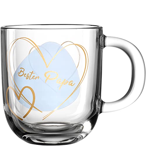 Leonardo Emozione Geschenk Tasse Bester Papa 1 Stück, spülmaschinengeeignete Tasse, blaues Herz Motiv, Tee-Glas mikrowellenfest, 400 ml, 033229