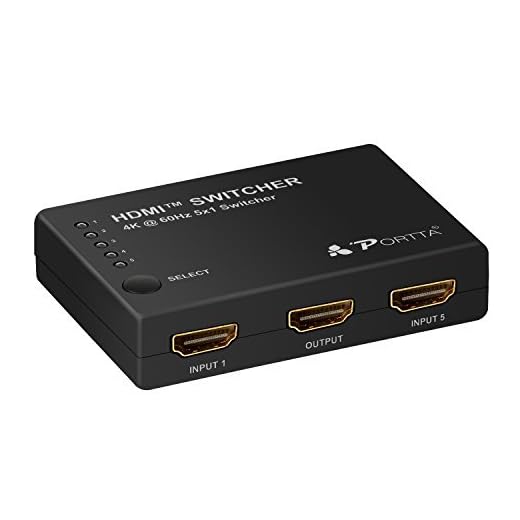 Portta 2PET0501S HDMI Switch 5 Port 5X1 Switcher Version 2.0 4K x 2K @60Hz Full 3D Support 7.1 Surround Sound Audio HDCP 2.2 for Input DVD PS4 Blue-Ray to Output HDTV